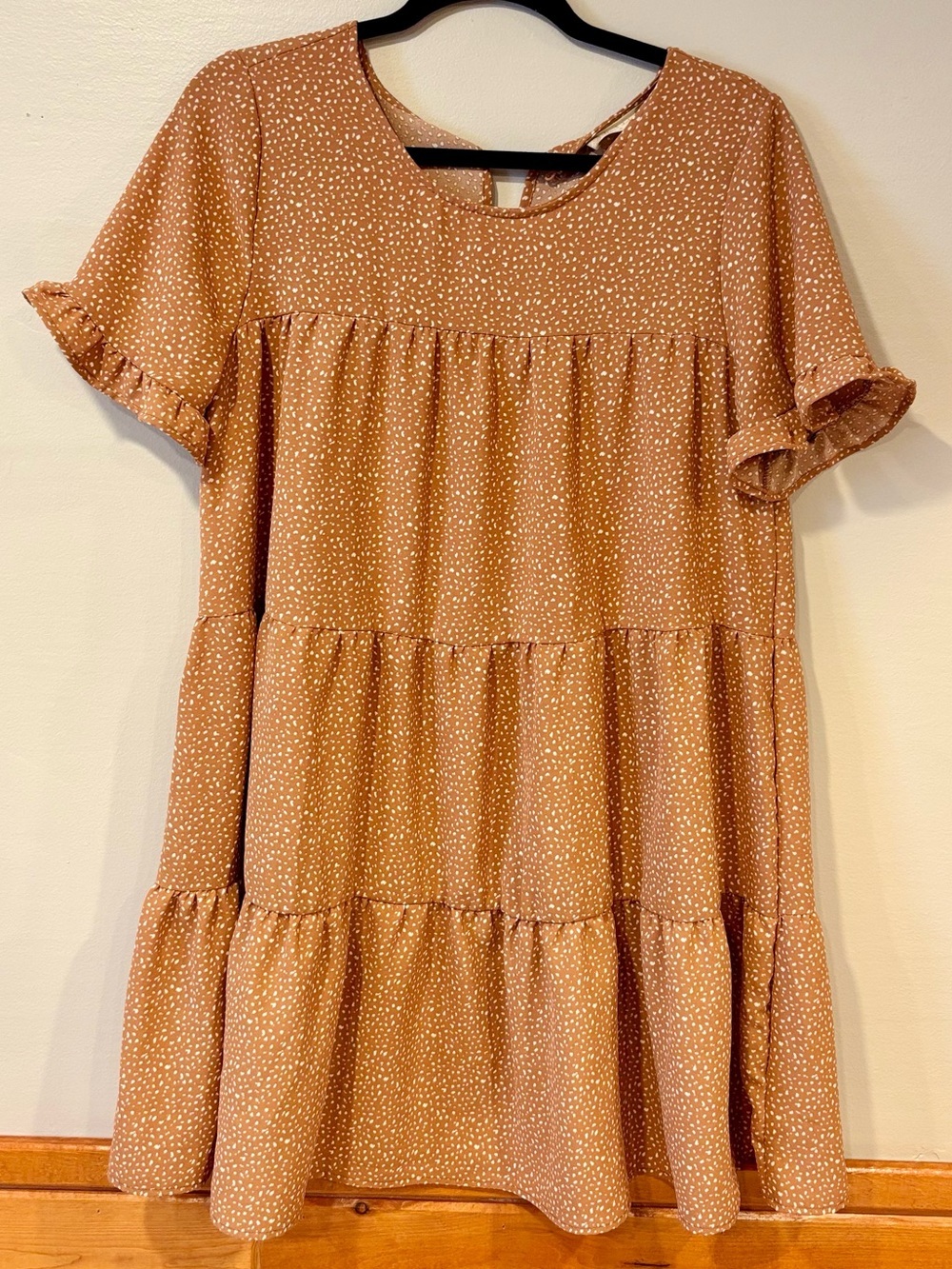 Altar'd State Brown Tan Leopard Tiered Oversized Mini Dress Babydoll Women Small